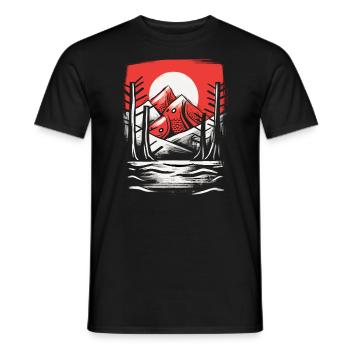 Soleil rouge du Japon, montagnes de poissons - T-shirt homme - noir - Devant - AI Model Male 178 light (178cm)