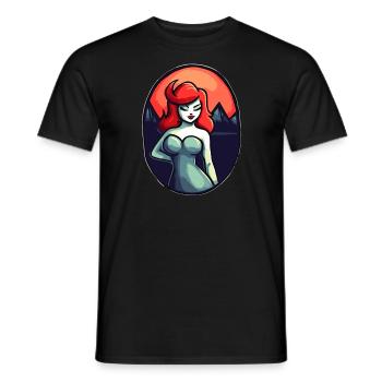 Le soleil rouge du Japon et la dame dans une pose pécheresse - T-shirt homme - noir - Devant - AI Model Male 178 light (178cm)