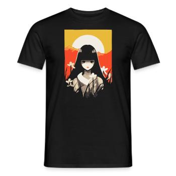 Japanische Sonne Anime Mädchen Berge Geisha - Männer T-Shirt - Schwarz - Vorne - AI Model Male 178 light (178cm)