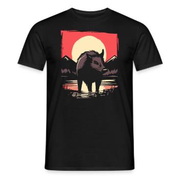 Japanese Red Sun: Wild Boar Pig - Men's T-Shirt - black - Front - AI Model Male 178 light (178cm)