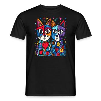 Love cats surrounded by hearts - Men's T-Shirt - black - Front - AI Model Male 178 light (178cm)