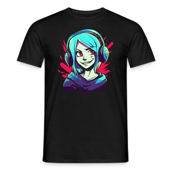 Musique, écouteurs et filles d’anime - T-shirt homme - noir - Devant - AI Model Male 178 light (178cm)
