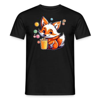 Cute Fox with Bubble Tea - Men's T-Shirt - black - Front - AI Model Male 178 light (178cm)