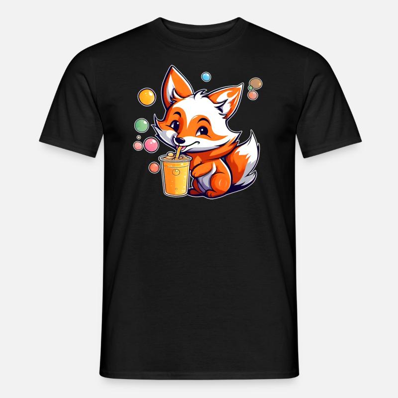 Niedlicher Fuchs mit Bubble Tea - Männer T-Shirt - Schwarz