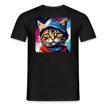 Coole getigerte Katze mit Mütze - Männer T-Shirt - Schwarz - Vorne - AI Model Male 178 light (178cm)