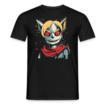 Cartoon Anime Manga: Sinister Cat Girl - Men's T-Shirt - black - Front - AI Model Male 178 light (178cm)
