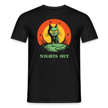 Dehors, la nuit, un chat - T-shirt homme - noir - Devant - AI Model Male 178 light (178cm)