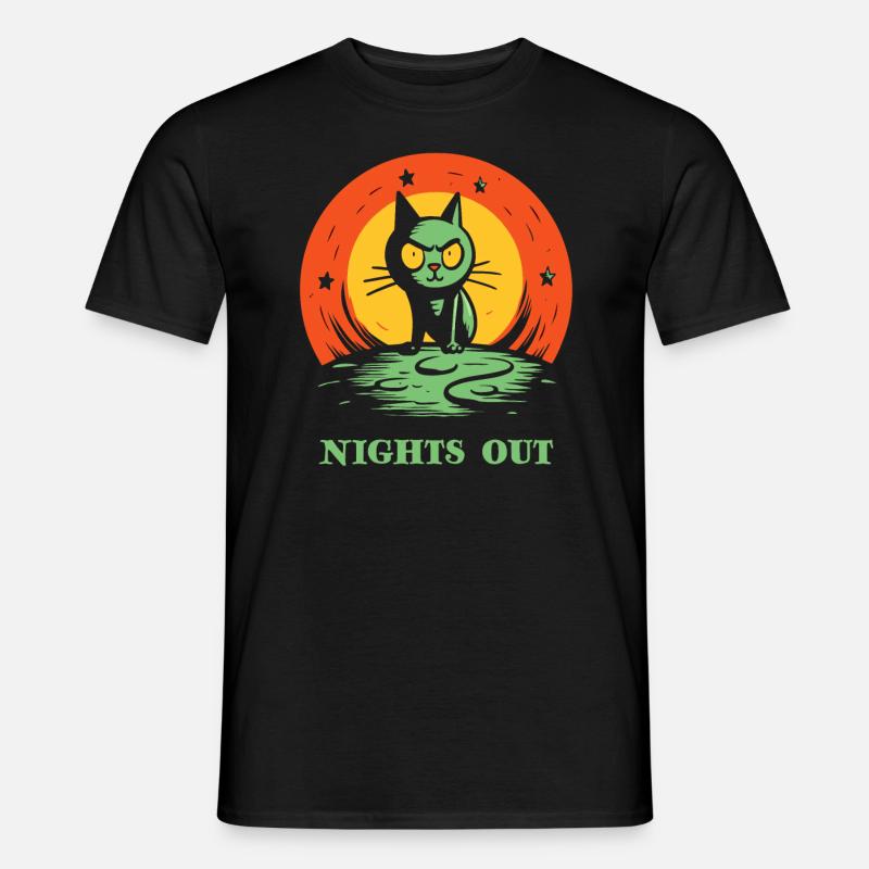 Nachts draußen, eine Katze - Männer T-Shirt - Schwarz