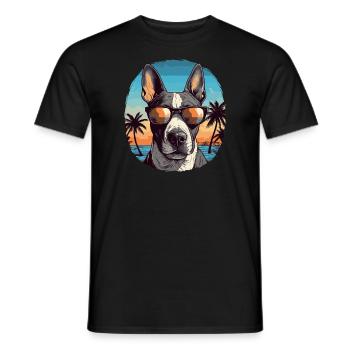 Bull terrier joyeux dans l’ambiance des vacances - T-shirt homme - noir - Devant - AI Model Male 178 light (178cm)