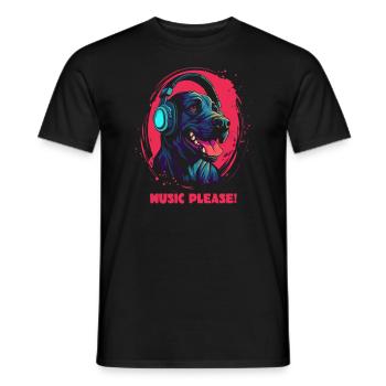 Music please, headphones and dog - Men's T-Shirt - black - Front - AI Model Male 178 light (178cm)