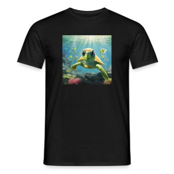 Cartoon Schildkröte taucht im Meer - Männer T-Shirt - Schwarz - Vorne - AI Model Male 178 light (178cm)