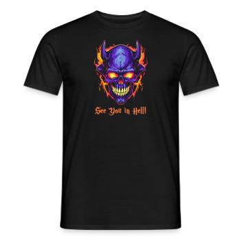 See you soon in hell: flames and devils - Men's T-Shirt - black - Front - AI Model Male 178 light (178cm)