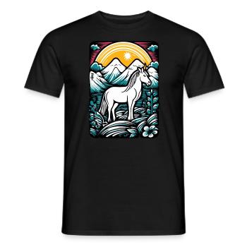 Kunst-Cartoon eines Einhorn-Pferdes in der Natur - Männer T-Shirt - Schwarz - Vorne - AI Model Male 178 light (178cm)