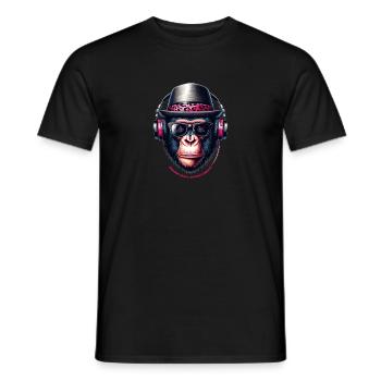 Cartoon Affe mit Kopfhöhrern Brille und Hut - Männer T-Shirt - Schwarz - Vorne - AI Model Male 178 light (178cm)