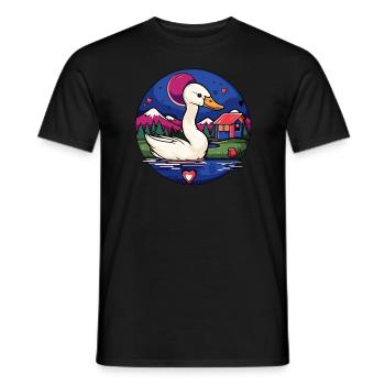 Swimming at the Lake: A Cartoon Swan Bird - Men's T-Shirt - black - Front - AI Model Male 178 light (178cm)