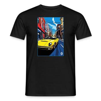 Voiture de sport de dessin animé pop art dans les rues - T-shirt homme - noir - Devant - AI Model Male 178 light (178cm)