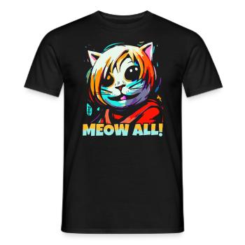 Miau Alle! Lustige bunte Katze - Männer T-Shirt - Schwarz - Vorne - AI Model Male 178 light (178cm)