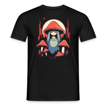 Das Pilzmädchen und Pilze im Wald - Männer T-Shirt - Schwarz - Vorne - AI Model Male 178 light (178cm)