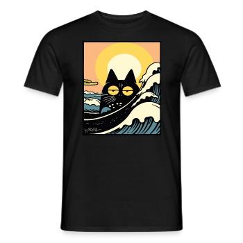 S’ennuyer sur la plage : un chat rétro - T-shirt homme - noir - Devant - AI Model Male 178 light (178cm)