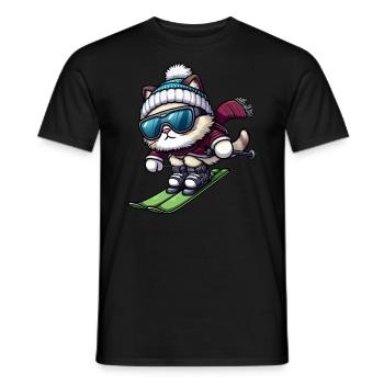 katze ski skier skifahrer winterurlaub wintersport - Männer T-Shirt - Schwarz - Vorne - AI Model Male 178 light (178cm)