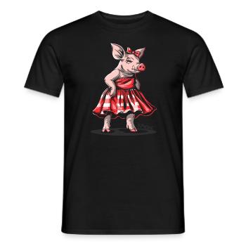 Miss 50s Rockabilly Schwein im Karo Kleid - Männer T-Shirt - Schwarz - Vorne - AI Model Male 178 light (178cm)