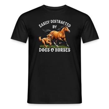 Facilement distrait par les chevaux et les chiens, les femmes, - T-shirt homme - noir - Devant - AI Model Male 178 light (178cm)