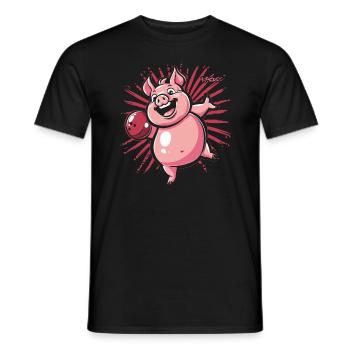 A happy pig bowling - Men's T-Shirt - black - Front - AI Model Male 178 light (178cm)