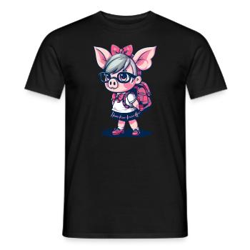 Retour à l’école : Nerd Écolière Cochon - T-shirt homme - noir - Devant - AI Model Male 178 light (178cm)