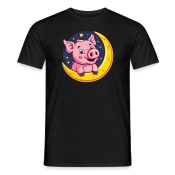 Little Piglet Pig on the Moon - Men's T-Shirt - black - Front - AI Model Male 178 light (178cm)