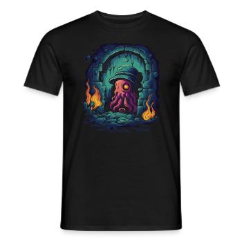 Deep Dark Dungeon Detective Octopus - Men's T-Shirt - black - Front - AI Model Male 178 light (178cm)
