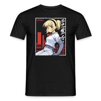 Cute Cyber City Anime Girl - Men's T-Shirt - black - Front - AI Model Male 178 light (178cm)