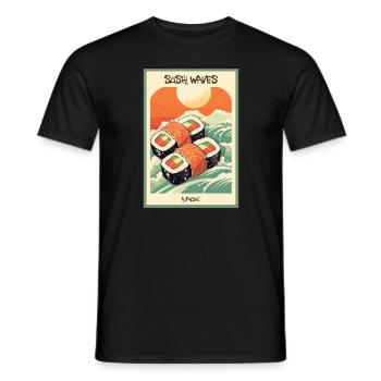 Parodie japanisches Werbeplakat: Wellen von Sushi - Männer T-Shirt - Schwarz - Vorne - AI Model Male 178 light (178cm)