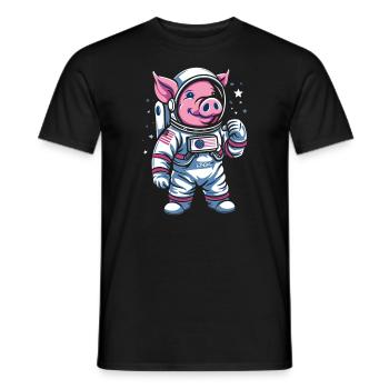 Kleines Schweinchen: Astronaut Schwein - Männer T-Shirt - Schwarz - Vorne - AI Model Male 178 light (178cm)