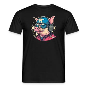 Cochon de dessin animé pilote cool et résistant - T-shirt homme - noir - Devant - AI Model Male 178 light (178cm)