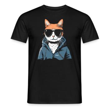 Sweat à capuche super cool et lunettes de soleil pour chat - T-shirt homme - noir - Devant - AI Model Male 178 light (178cm)