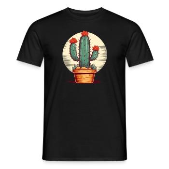 Dessin animé sympa : un cactus en fleurs - T-shirt homme - noir - Devant - AI Model Male 178 light (178cm)