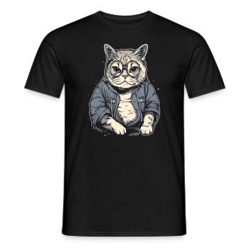 Elderly, intelligent granny or grandpa cat with glasses - Men's T-Shirt - black - Front - AI Model Male 178 light (178cm)