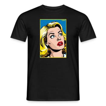 Cartoon Pop Art : Femme blonde en action - T-shirt homme - noir - Devant - AI Model Male 178 light (178cm)