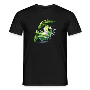 Comic Frosch klammert sich an Grashalm - Männer T-Shirt - Schwarz - Vorne - AI Model Male 178 light (178cm)