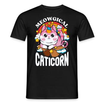 Caticorn - Miaufisches Regenbogen-Einhorn - Männer T-Shirt - Schwarz - Vorne - AI Model Male 178 light (178cm)