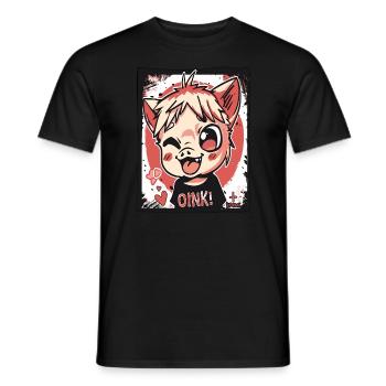 Freches kleines Anime-Kinder-Schweinchen, Oink! - Männer T-Shirt - Schwarz - Vorne - AI Model Male 178 light (178cm)
