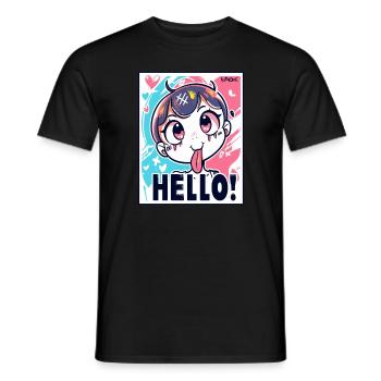 Freches Anime Girl sagt Hallo - Männer T-Shirt - Schwarz - Vorne - AI Model Male 178 light (178cm)