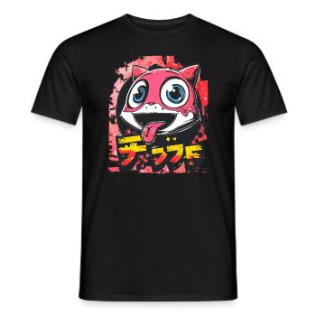 Graffiti Japonais Mignon Coquine Anime Chat - T-shirt homme - noir - Devant - AI Model Male 178 light (178cm)