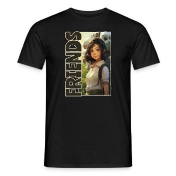 Cartoon: Manga Anime Girls and Robots, Friends - Men's T-Shirt - black - Front - AI Model Male 178 light (178cm)