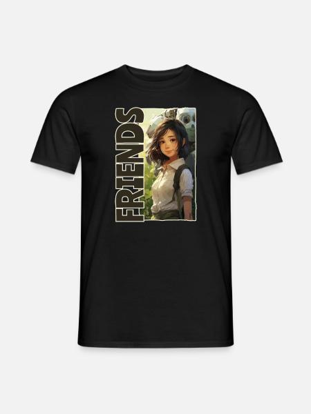 Cartoon: Manga Anime Mädchen und Roboter, Freunde - Männer T-Shirt - Schwarz