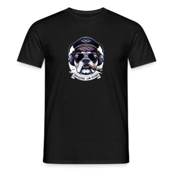 Dog with sunglasses and pilot cap and - Men's T-Shirt - black - Front - AI Model Male 178 light (178cm)