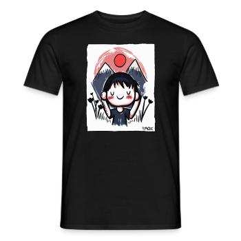 Cartoon-Junge hört, dass die Natur ruft, wie schön - Männer T-Shirt - Schwarz - Vorne - AI Model Male 178 light (178cm)