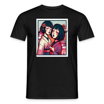 Deux filles animées japonaises en kimono - T-shirt homme - noir - Devant - AI Model Male 178 light (178cm)