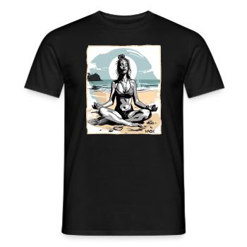 Yoga meditation on the beach - Men's T-Shirt - black - Front - AI Model Male 178 light (178cm)