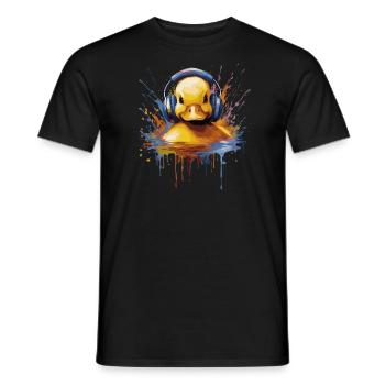 Bébé canard écoutant de la musique avec des écouteurs - T-shirt homme - noir - Devant - AI Model Male 178 light (178cm)
